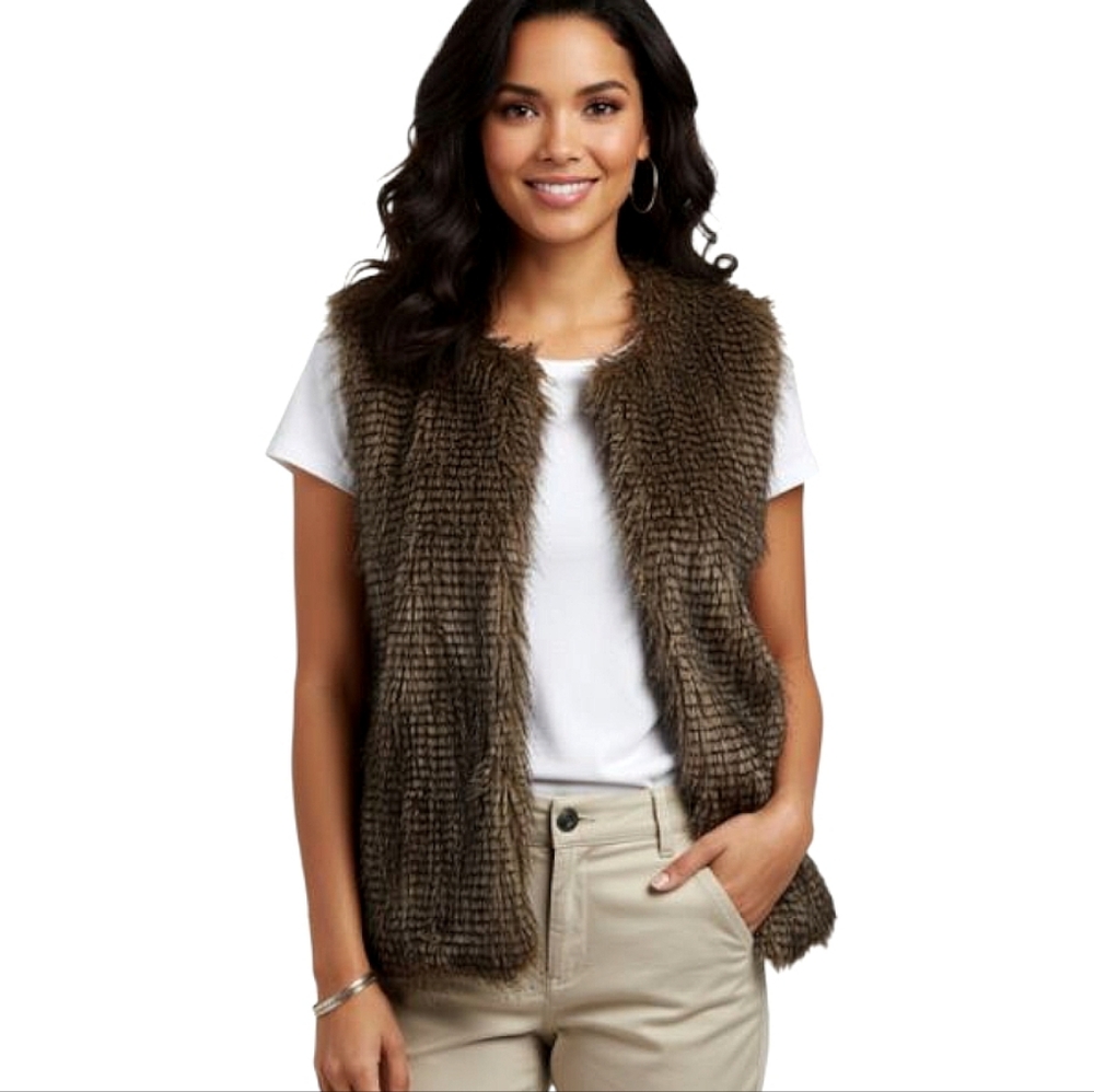 Yoki New York FeatheryTonal Brown Faux Fur Vest Size Medium